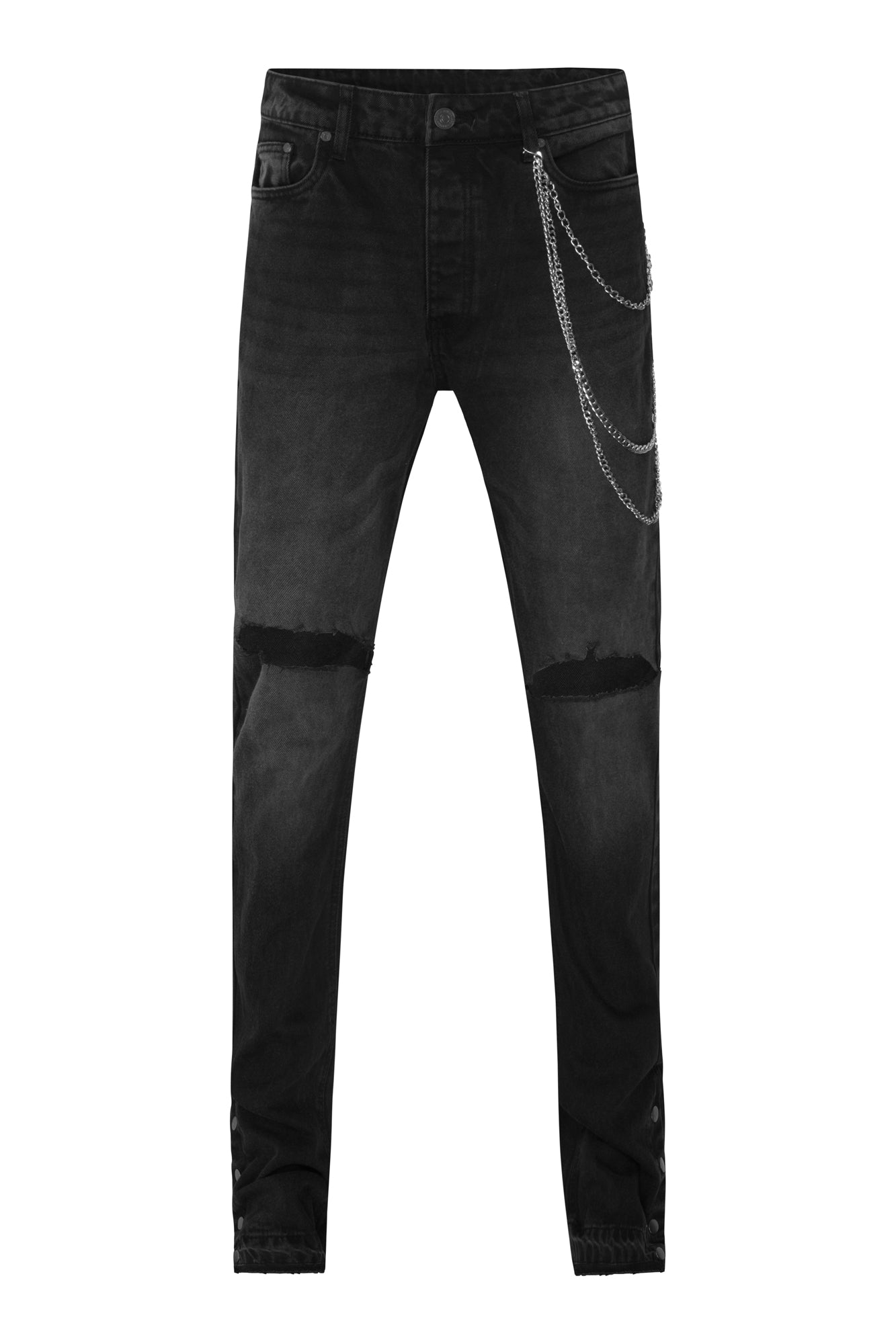 DR LLAVELLE DISTRESSED BLACK BUTTON FLARE JEANS