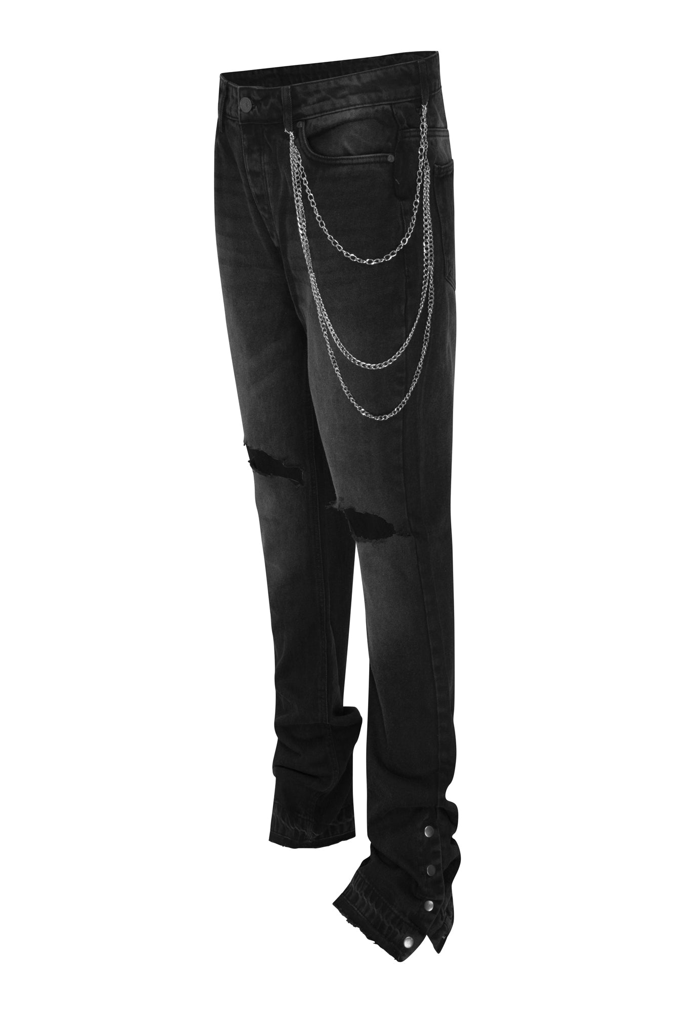 DR LLAVELLE DISTRESSED BLACK BUTTON FLARE JEANS