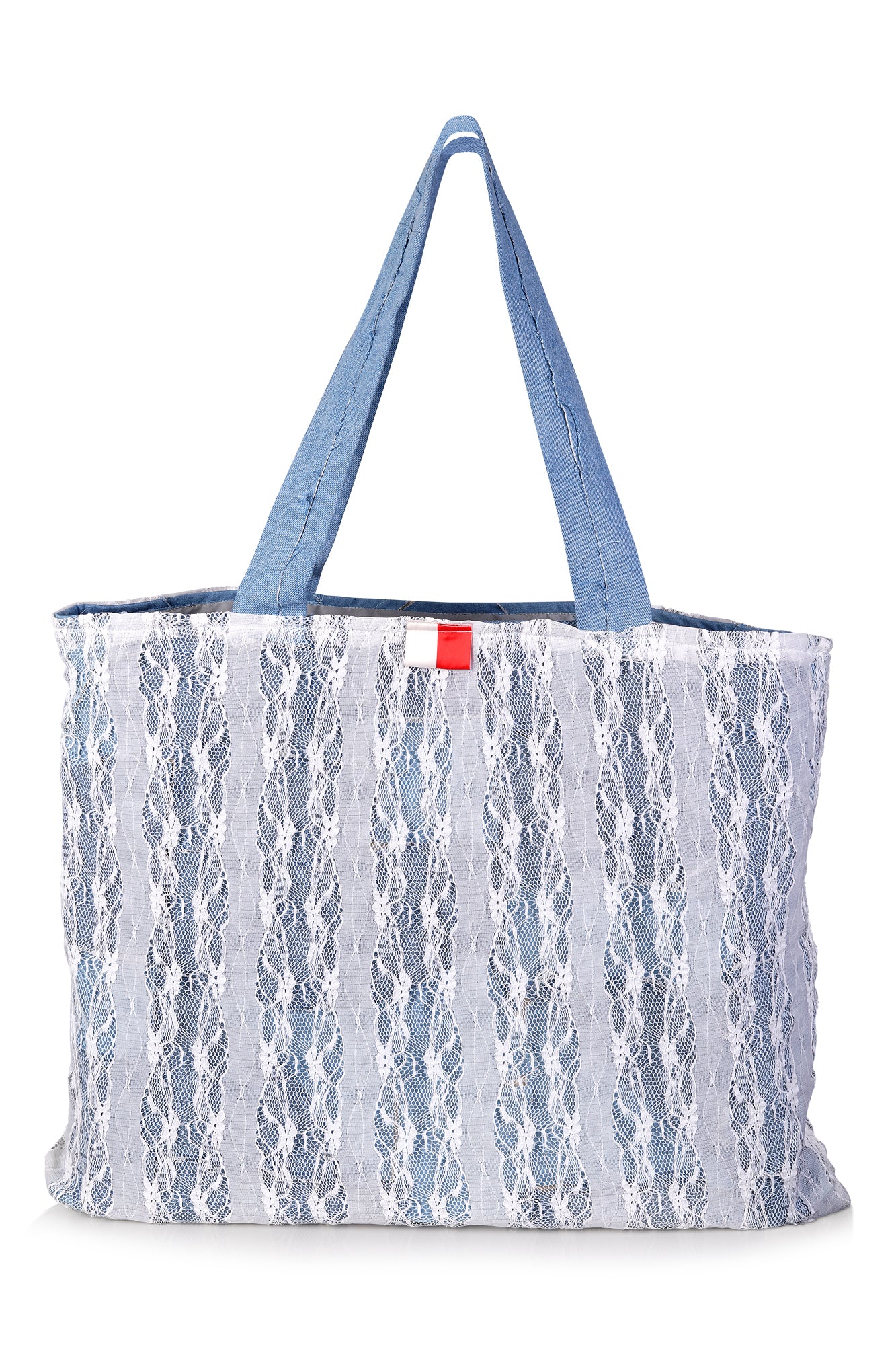 DR LLAVELLE DENIM BLUE LACE TOTE BAG
