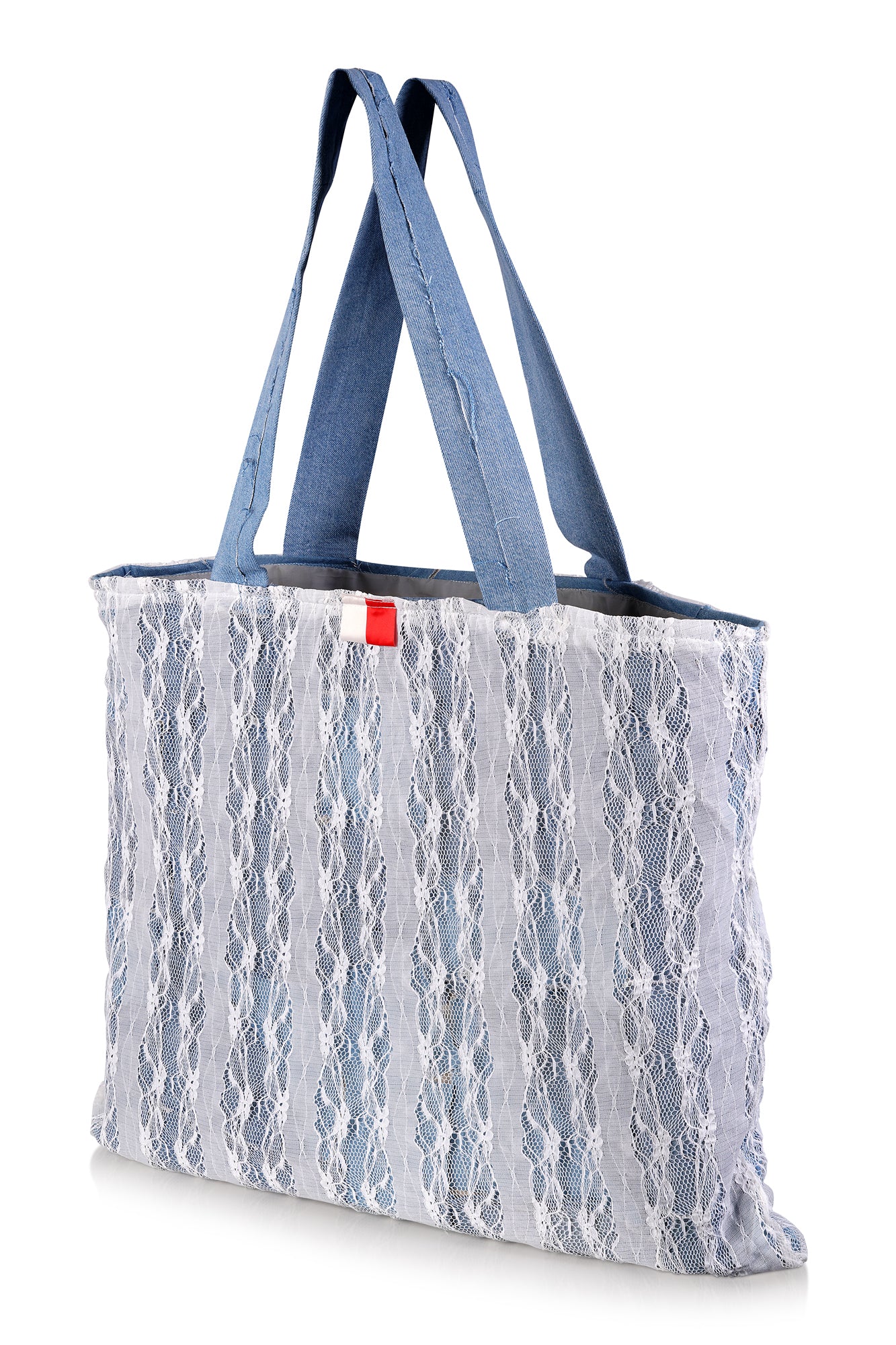 DR LLAVELLE DENIM BLUE LACE TOTE BAG