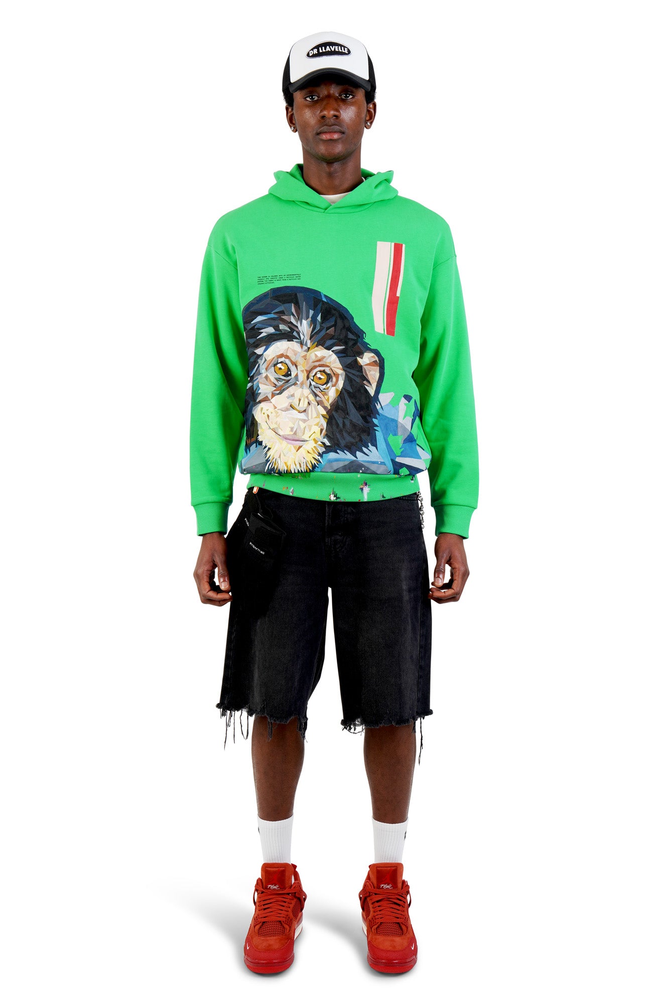 DR LLAVELLE GREEN CHIMP HAND PAINTED HOODIE