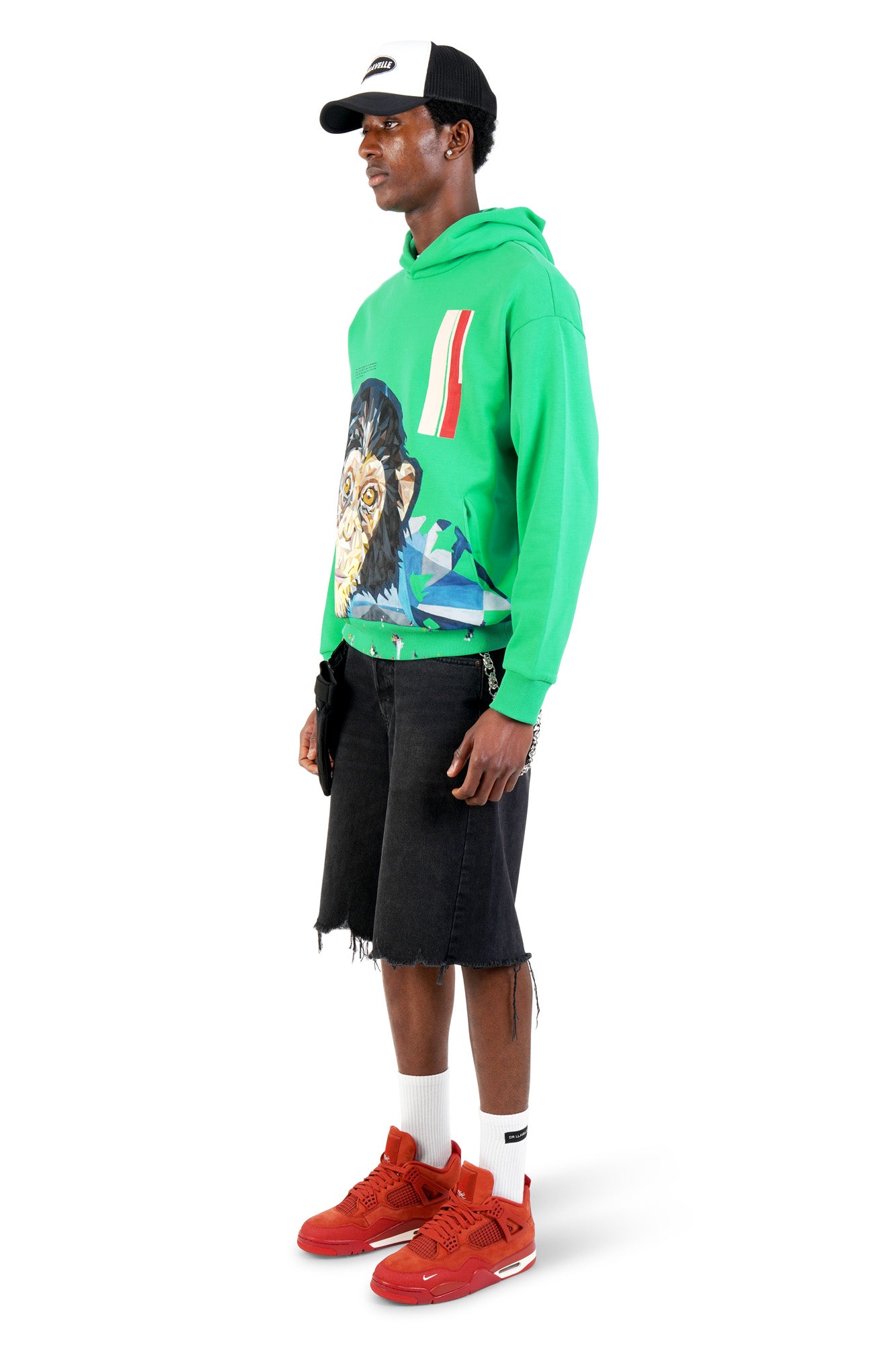 DR LLAVELLE GREEN CHIMP HAND PAINTED HOODIE