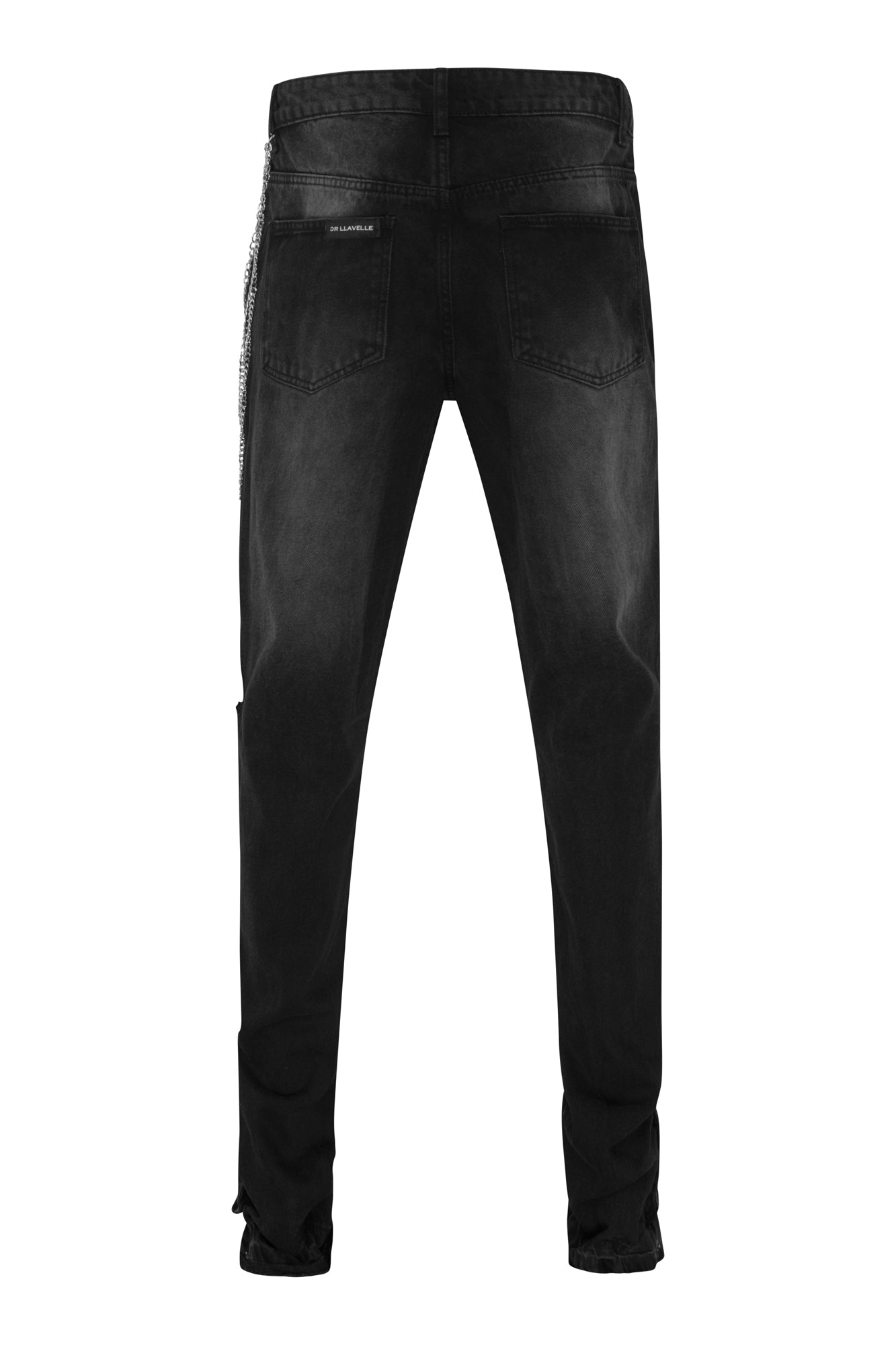 DR LLAVELLE DISTRESSED BLACK BUTTON FLARE JEANS